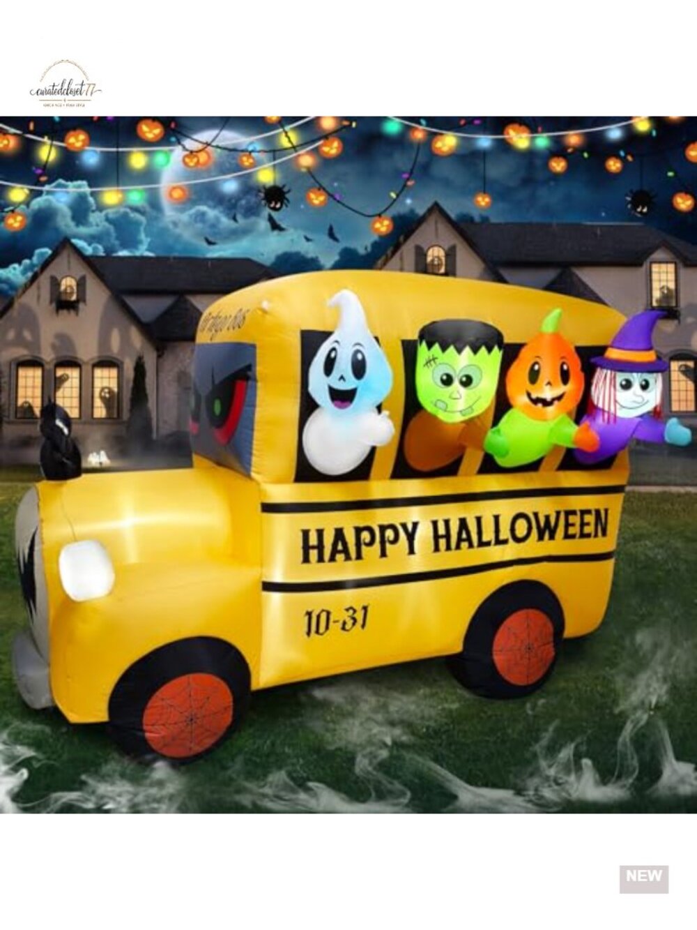 Halloween Inflatable Bus Decoration, 8.1FT Blow Up Car with 9 LED Lights, Ghost